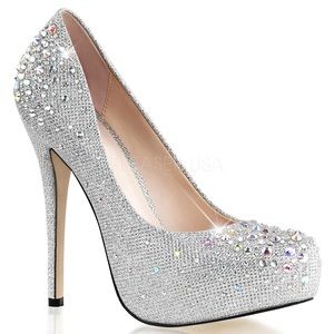 Silver 5" Heel Platform Pump W/ Glitter